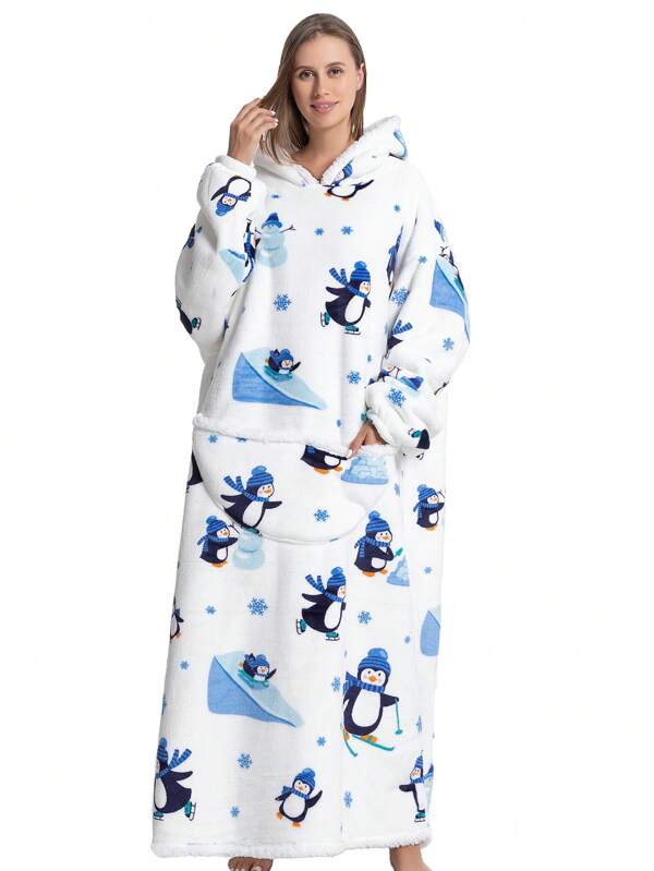 Wearable Blanket Hoodie Bathrobe Home Wear Robe Plush Soft Warm Hoodie Blanket, Comfy Sweatshirt With Big Pocket For Women & Men Adults