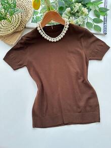 Modal Blouse With Short Sleeves Classic Basic Fashion New Arrival - 巧克力棕 - 查看 1
