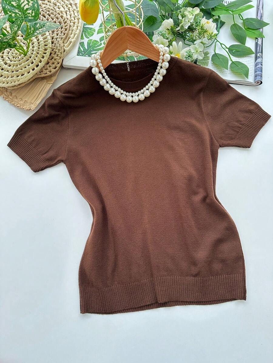 Modal Blouse With Short Sleeves Classic Basic Fashion New Arrival - 巧克力棕 - 查看 1