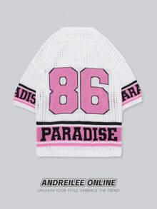 ANDREILEE Casual Loose V-Neck Short Sleeve Knit Top With English Hollow-Out Design, Unisex For Spring/Summer - White - View 1