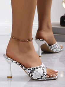 Leopard Mule Heels With Sexy Open Toes, High - Heeled Elegance - Black and White - View 5