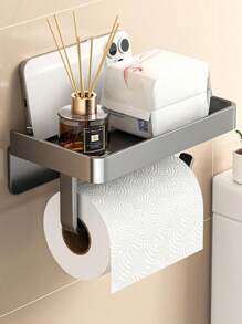 1pc Stainless Steel Toilet Paper Holder, Wall Mounted Bathroom Paper Towel Dispenser, Sticky Carbon Steel + ABS Plastic Material, No Need To Drill, Suitable For Bathroom, Toilet.