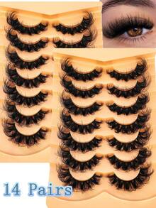 HBZGTLAD NEW 2 Box 14 Pairs Pairs Cat Eye Lashes Fluffy Faux Mink Lashes 8D Wispy Lashes Pack Dramatic Long Thick Volume Eyelashes False Eyelas - 6D-H35 - 查看 1
