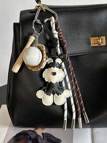 Yogodlns Woven Rope Bag Chain Cartoon PU Animal KeyChain Cute Schnauzer Keyring For Women PU Leather Dog Puppy Backpack Pendant Ornaments Vintage Puppy Dog Keychain Dachshund Puppy Car KeyRing Cute Braided Rope Accessories Bag Pendant - Multicolor - View 4