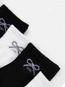 5/6/10 Pairs Assorted Size Short White Bow Cute Comfortable Breathable Women Ankle Socks, Japanese Style - Multicolor - View 3