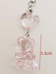 1件女式韩版透明小熊钥匙扣3D卡通可爱吊坠钥匙圈创意礼物学生情侣包包挂件夏季伴娘礼物 - 粉色 - 查看 2