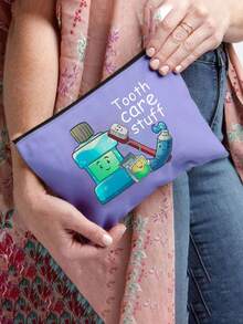 Tas Cuci dengan Motif "Perlengkapan Perawatan Gigi", Motif Kartun Sikat Gigi dan Pasta Gigi, Tas Penyimpanan Resleting Portabel, Tas Penyimpanan Perlengkapan Mandi untuk Perjalanan, Tas Penyimpanan Jarum dan Benang - MultiWarna - View 6