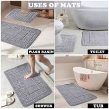 VELVETIO Bath Mat Set 2 Piece Non Slip Rubber Pedestal And Bath Mat Set Toilet Greek Bathroom Rug New - Silver - View 6