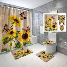 1/4 Pcs Sunflower & Butterfly Pattern Printed Waterproof Bathroom Shower Curtain Set Bathroom Decor Summer - F - View 11