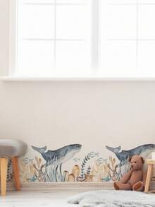 1 pieza Adhesivo de pared con diseño de ballena y cola de sirena, autoadhesivo, removible y reutilizable, apropiado para la decoración de la habitación de los niños, la guardería y el baño, 40*111cm/45*111cm - Multicolor - Ver 6