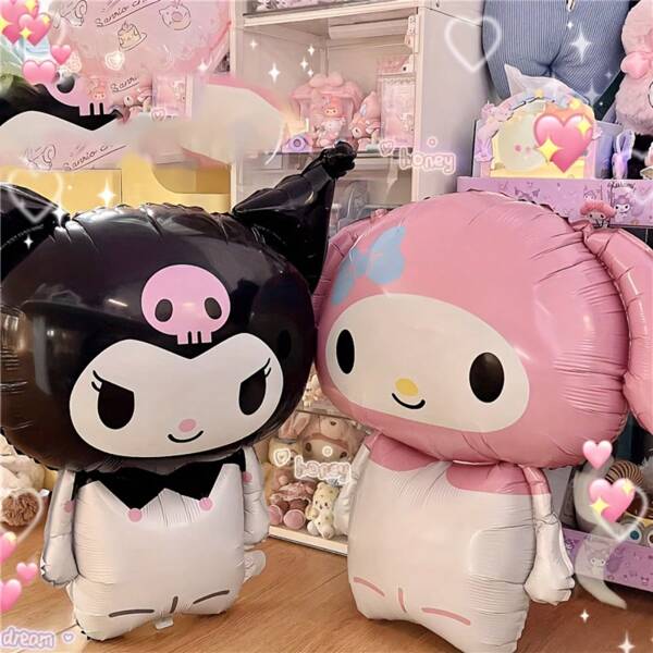 Sanrio Conjunto de 2 grandes balões de alumínio com Kuromi e Melody da Sanrio para decoração de festa.