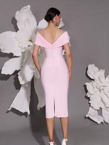 Váy dạ hội hở vai dệt kim, phong cách Châu Âu sang trọng thanh lịch, váy dạ hội xẻ tà gợi cảm - Hồng - Xem 8