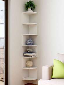 1pc Corner Wall Mounted Triangular Shelf Unit, Multi-Layer Storage Rack, No-Drill Wall Shelf For Living Room, Bedroom, Home Use - White - View 2