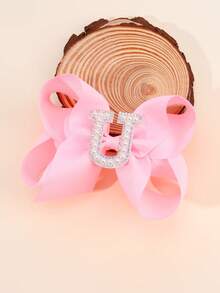 1pc Pearl 26 Letter Fashionable Hot Pink Bow Hair Clip For Girls, Optional A-Z Name Letter Large Upturned Hair Clip For Girls, Teens Hair Accessories Gift - Pink - View 16