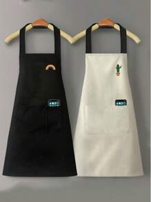 1 pieza Delantal impermeable y resistente al aceite unisex, adecuado para cocina moderna en el hogar, se puede usar en la cocina, baño y el hogar. Patrón de logotipo aleatorio (Arcoíris o Cactus), Bolsillo aleatorio (1 o 2), Color de tira para el hombro aleatorio (Negro o Blanco), Cabeza de ciervo pequeña aleatoria (Roja o Blanca)