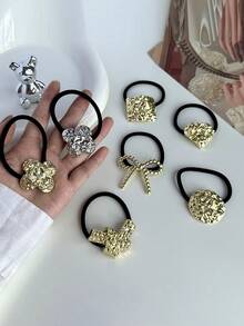 7pcs/6pcs/5pcs/1pc Set Minimalist Metal Hair Ties Ponytail Holders Hair Elastics Hair Rubber Bands Scrunchies Hair Rope Elastic Hair Tie, Hair Bobbles ,Gifts Hair Accessories Head Accessories Elastic Band - Multicolor - View 14