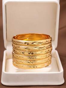 1/3/6pcs Traditional 24k Gold Plated Handcrafted Star And Angel Wing Design Bangles, Suitable For Daily Wear And Gift For Women, No Box Included - Gold - View 6