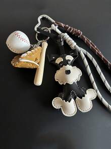 Yogodlns Woven Rope Bag Chain Cartoon PU Animal KeyChain Cute Schnauzer Keyring For Women PU Leather Dog Puppy Backpack Pendant Ornaments Vintage Puppy Dog Keychain Dachshund Puppy Car KeyRing Cute Braided Rope Accessories Bag Pendant - Multicolor - View 3