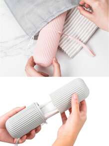 1 pièce Nouvelle boîte de rangement créative en plastique portable pour brosse à dents et dentifrice, organisateur de voyage multifonctionnel, support de trousse de toilette pour le voyage, peut également ranger des ustensiles, une tasse de toilette rayée, convient pour le voyage, les vacances, le voyage d'affaires, le camping, la gym, le yacht, les essentiels de vacances, les accessoires de voyage, les sacs de voyage, les fournitures scolaires de rentrée