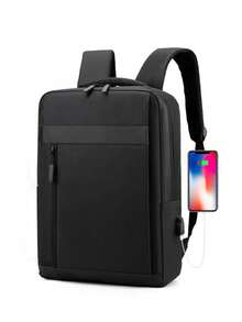 Baila Morena Men's Backpack Anti-Theft USB Cable Anti-Sweat Water-Resistant Fabric Large Capacity Multi-Pockets Adjustable Strap - 黑色 - 查看 2