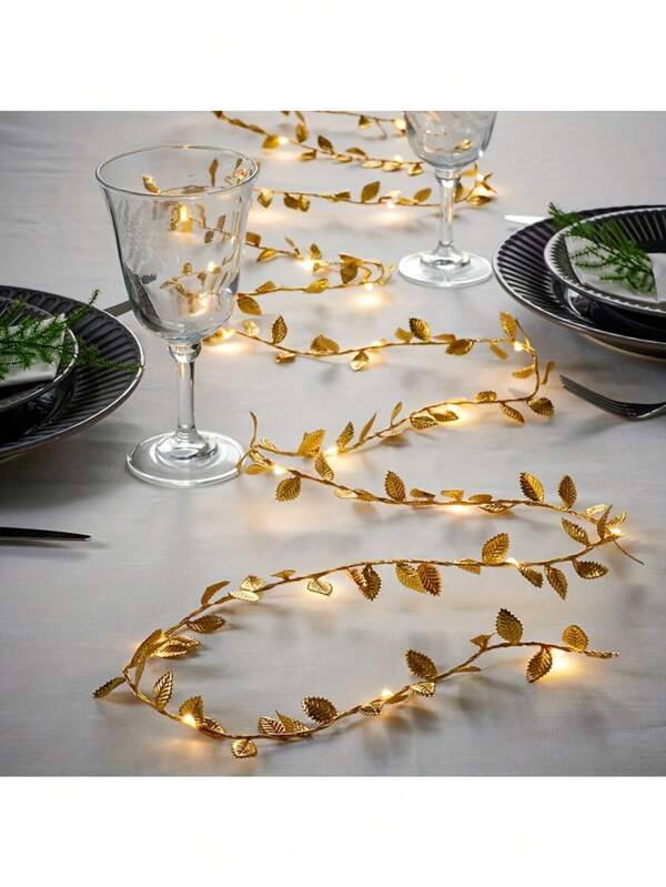 1pc Romantic Gold Leaf Fairy Lights - Elegant String Lights For Home Decor, Dining Table Setting, Wedding And Special Occasions - Warm White LED, Artificial Plants (Batteries Not Included)