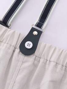 BOARNSEORL 2pcs Young Boys Gentleman Outfit - Short Sleeve Collared Shirt With Bowknot And Suspender Shorts, Fashionable And Stylish For Birthday Party, Wedding, Wedding Reception - White - View 8