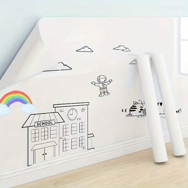 4 Stücke/Set 16.4ft. / 500cm Elektrostatische Whiteboard Wandaufkleber, für Zuhause, entfernbar ohne die Wand zu beschädigen, Maltafel zum Malen und Zeichnen, Whiteboard Wandaufkleber, Lehrutensilien, Basteln, mit Stift und rückstandslosem Kleber