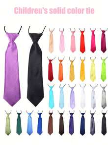 Children's Fashionable Solid Color Pre-Tied Necktie, Children's School Performance Stage Party Wear, Zipper Elastic Neckband Tie Suitable For 3-16 Years Old Kids Daily And Holiday Occasions