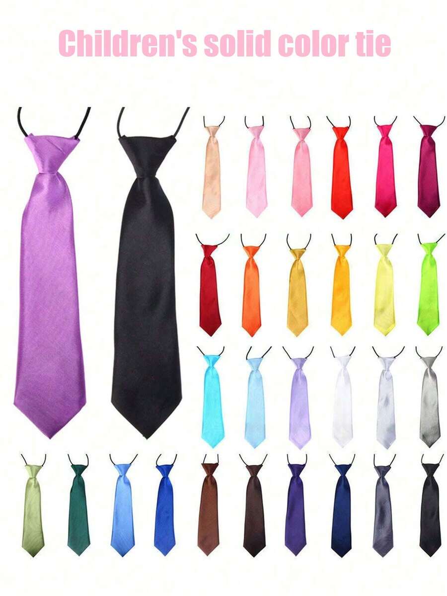 Children's Fashionable Solid Color Pre-Tied Necktie, Children's School Performance Stage Party Wear, Zipper Elastic Neckband Tie Suitable For 3-16 Years Old Kids Daily And Holiday Occasions