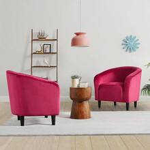 Yaheetech - Juego de 2 Sillas Decorativas de Terciopelo Acogedor, Silla Moderna de Club Con Cojín Suave para Sala de Estar, Recámara, Espera y Recepción, Negro Mate - Rosa Rojo (Velvet) - Ver 3