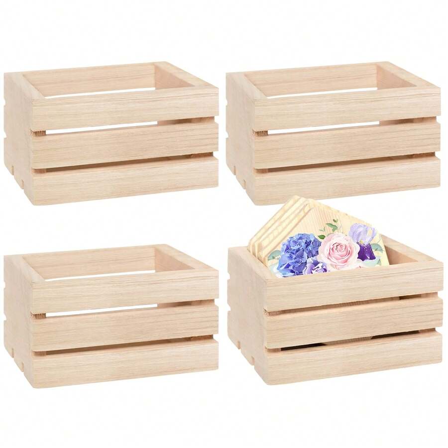2/4/6pcs Mini Rustic Wooden Boxes, Unfinished Wooden Storage Boxes, Suitable For DIY Crafts, Kitchen, Office, Bedroom, Wardrobe, Rustic Decor - Multicolor - View 1