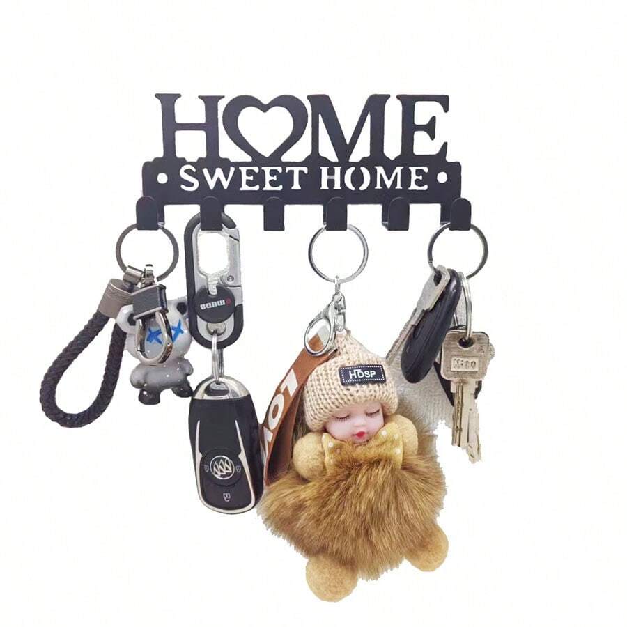 1pc Metal Art Decorative Wall-Mounted Key Holder Rack, For Entryway, Hallway - Black - View 1