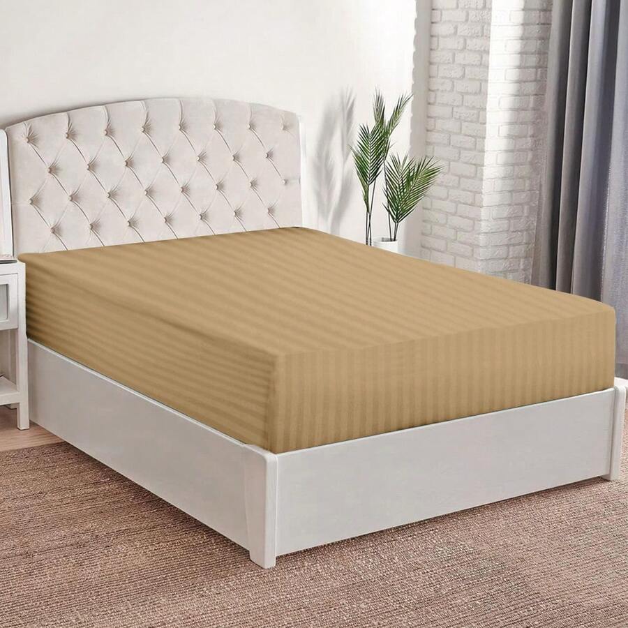 Box Spring Sheet With Full Bottom, Cotton Touch, Soft And Fresh, Ideal For Spring, Available In Single, Double, Queen Size And King Size, Variety Of Colors, Perfect For Modern Bedrooms, Breathable And Comfortable For All Seasons - Mocha Brown - View 1