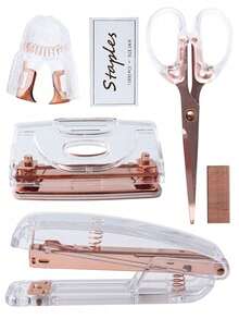 [Complete Office Stationery Set With Stapler] Office Stationery Kit, Including Stapler, Hole Punch, Tacker, Scissors, Stapler - Acrylic + Metal, With Staples - Rose Gold, Office Desk Organizer Set, Ideal For Students And Professionals,Back To School,School Supplies - Rose Gold - View 2