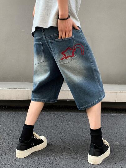 Short en jean délavé unicolore de 5 pouces pour hommes, style casual