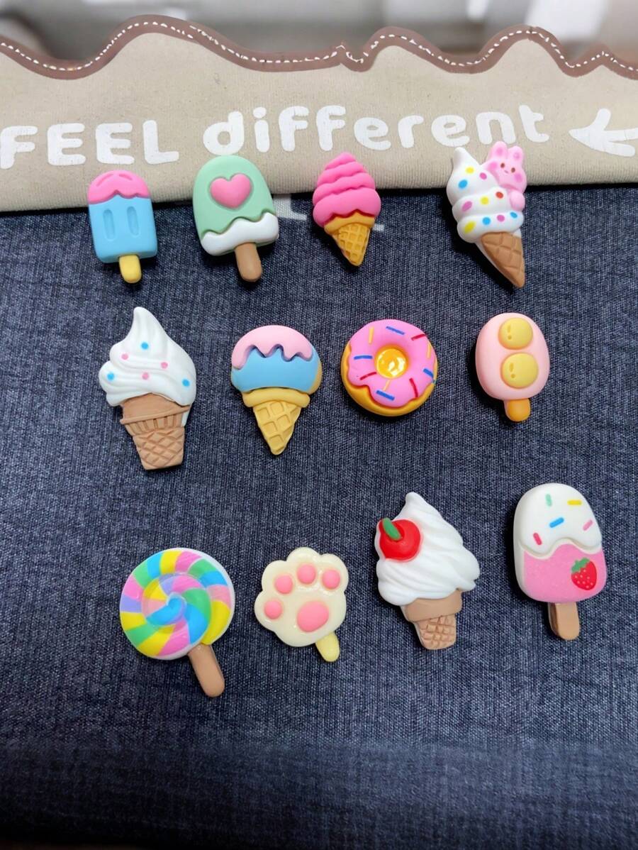 12pcs Resin Shoe Charms Set - Cute Ice Cream & Donut Designs For, Clogs, Slides, Sandals - Assorted Pink Decorative Pendants For Party Supplies Birthday Gifts, Summer Shoes Decorations For Mom, Granddaughter, Daughter, Special Gift For Her, Shoes Pins For Mother's Day, Back To School