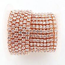 SS6-16, 2-4mm, 2 Yards/Pack, Crystal Rhinestone Chain, Champagne Gold Metal Base, Sewable & Glueable Cup Chain Decor, Sewing Glass Rhinestone Trim Ribbon, DIY Accessories, Suitable For Clothing, Crafts, Shoes, Bags, Mugs, Bottles, Cups, Phone Cases - Multicolor - View 10