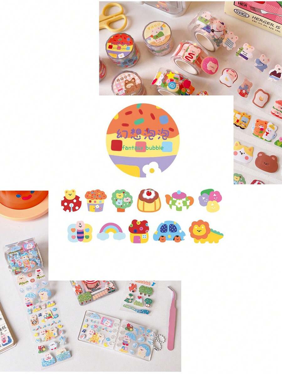 1 Set Transparent Waterproof Planner Stickers, Cute Cartoon Decorative Tape, Creative Materials For Students - Notebook Stickers - View 1