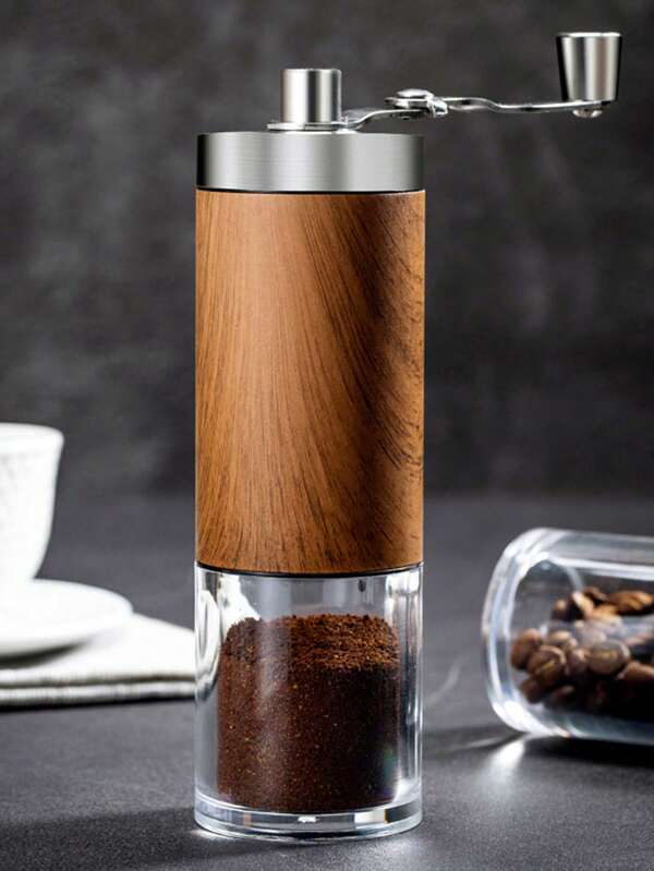 1pc In-Stock Manual Coffee Grinder With Wood Grain, Portable Hand Cranked Coffee Bean Mill Back To School