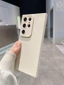 1 pieza Funda de teléfono de unicolor minimalista blanca, funda de protección de lente, compatible con iPhone y Galaxy - Blanco - Ver 5