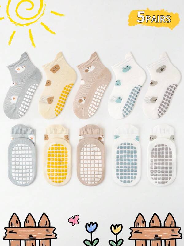 5 pares de calcetines gruesos antideslizantes para niños, adecuados para niñas y niños pequeños, niños y bebés, calcetines tobilleros, aptos para todas las estaciones, regalo para días festivos y cumpleaños