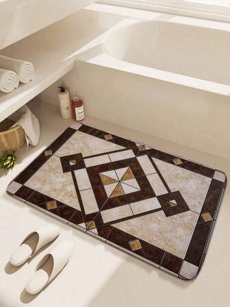 1pc Morandi Semi-Circle European Luxury Style Printed Bath Mat, Absorbent Non-Slip Bathroom Mat, Bathtub Front Absorbent Floor Mat, Suitable For Indoor Entryway, Kitchen, Bedroom, Living Room, Garden, Bathroom Floor, Home Decor Carpet, Patio