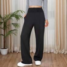 Teen Girls Elastic Waist Wide Leg Yoga Pants With Pockets (AZ223)