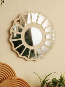 1pc Divine Feminine Wall Mirror - 30.5CM/12IN Sacred Sunburst Design With Wooden Frame, Boho Spiritual Mirror For Living Room, Meditation Corner, Bedroom Decor