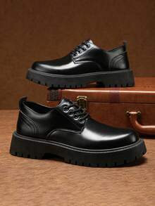 男士秋季低帮休闲黑色皮鞋，百搭舒适软底系带牛津鞋，时尚英伦风四季款 - 黑色 - 查看 4