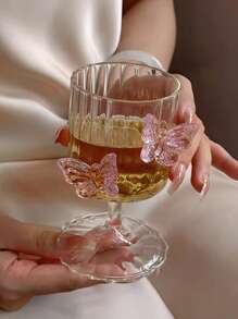 1pc Pink Butterfly Stemless Glass Cup, Ins-Style Elegant Glass Cup For Juice, Coffee, Milk