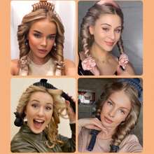 Set de 4 piezas para rizar el cabello sin calor: Diadema con varillas para rizar, horquillas con anillos para el cabello, lazos elásticos para el cabello, herramienta de peinado ondulado suave DIY para rizos en cabello medio a largo, rulos, rizos sin calor, rizado del cabello, productos y accesorios para el cabello para la peluquería, la belleza y los productos esenciales de viaje