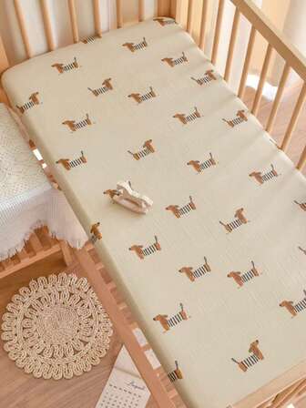 1pc Puppy Pattern 100% Cotton Baby Crib Fitted Sheet
