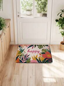 1pc Tropical Plant & Letter Pattern Doormat, Modern Minimalist Thick & Soft Indoor Entrance Mat, Absorbent, Non-Slip, Durable, Flexible For Bathroom, Living Room, Bedroom, Kitchen, Shower, Patio, Home Decor Bathroom Kitchen Decor Christmas Decor