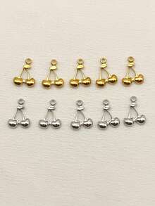 5pcs/Set Boho Style Plated Golden Stainless Steel Mini Cherry Pendant Necklace Kit, Unisex Suitable For Daily Wear, Summer Fresh Casual Jewelry Accessories - Small Cherry - View 4